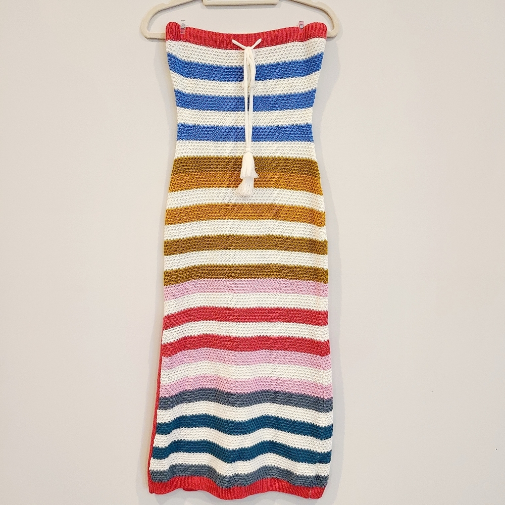 LE LIS Multi Colored Striped Crochet Tube Dress